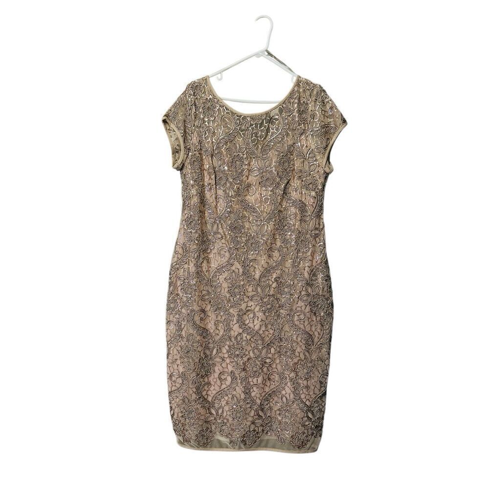 Connected Apparel 14 taupe champagne nude sequin lace semi formal dress